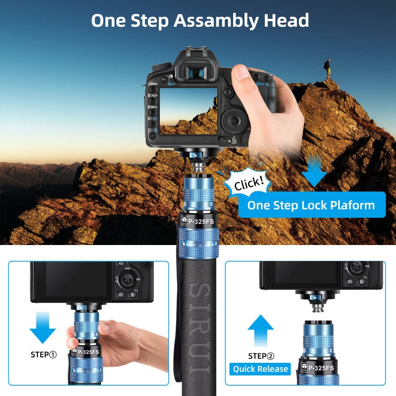 SIRUI P-325FS Monopod with Feet, 55" Carbon Fiber Professional Lightweight Travel Monopod for Cameras, Max Load 22lbs, 360Â° Panorama, 5-Section, Quick Release Plate - Image 2